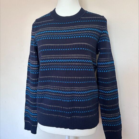 Hugo Boss sweater, Sz M-L, long sleeve pull over, navy, bright blue, EUC - Picture 1 of 16